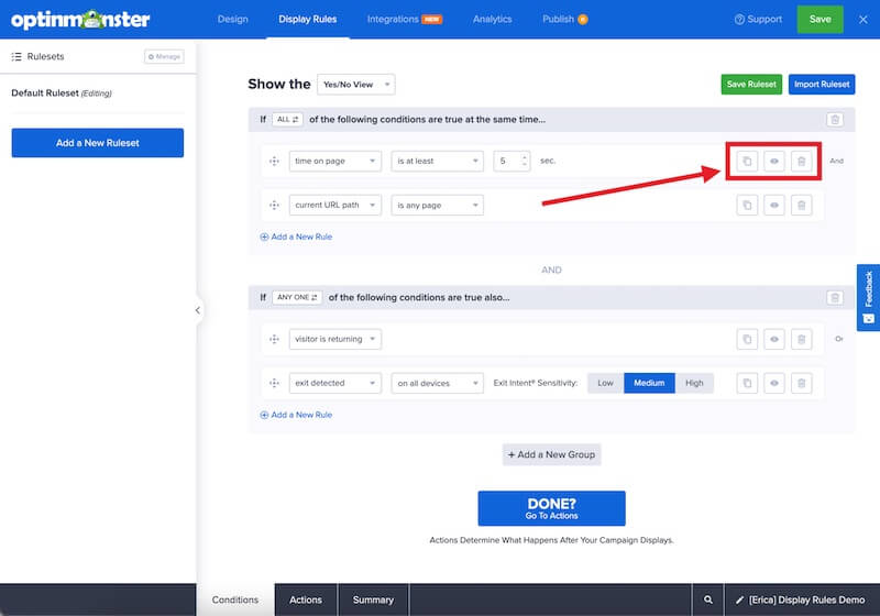 Copy, toggle the visibility, or delete an individual Rule. - OptinMonster Copy, toggle the visibility, or delete an individual Rule.